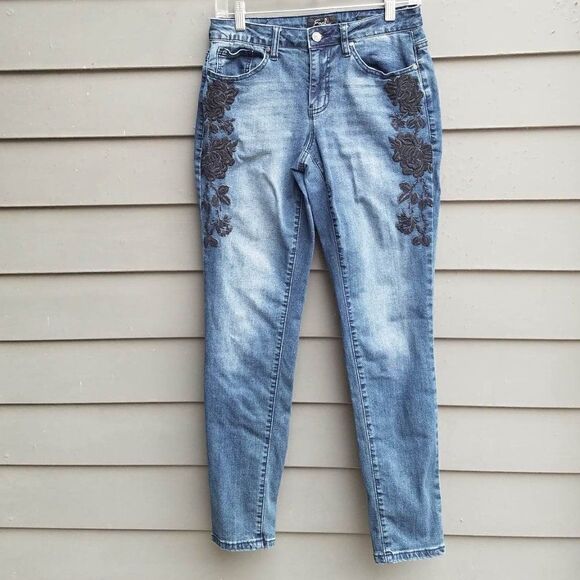 Earl Skinny Jeans with embroidered flowers size 8 - Picture 1 of 10